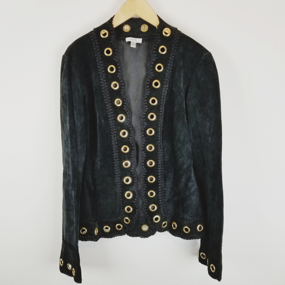 Cache suede leather gold eyelet jacket small